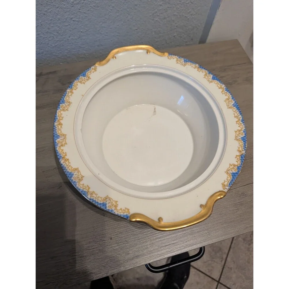 Vintage Chatham China Japan Floral Handled Serving Bowl 12.5 in Chipped